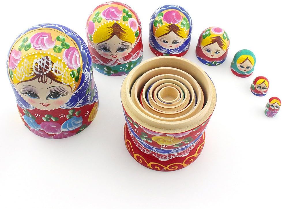 Russian Nesting Dolls Wood Matryoshka Stacking Set of 7 Handmade Toys for Children Kids Adults Easter Christmas Halloween
