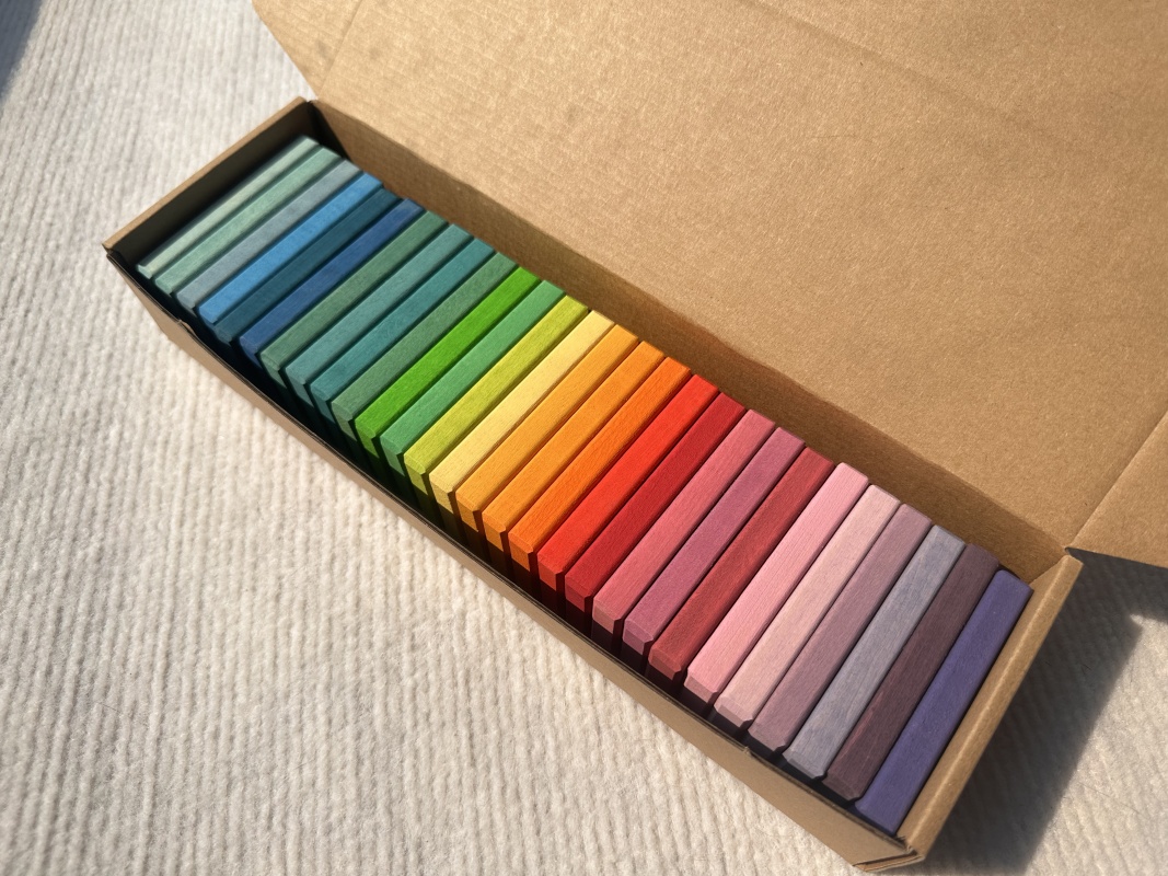Wooden Stacking Toys Rainbow Domino Cubes Lime Wood Handmade Stain Color Sorting for Kids Creative Play