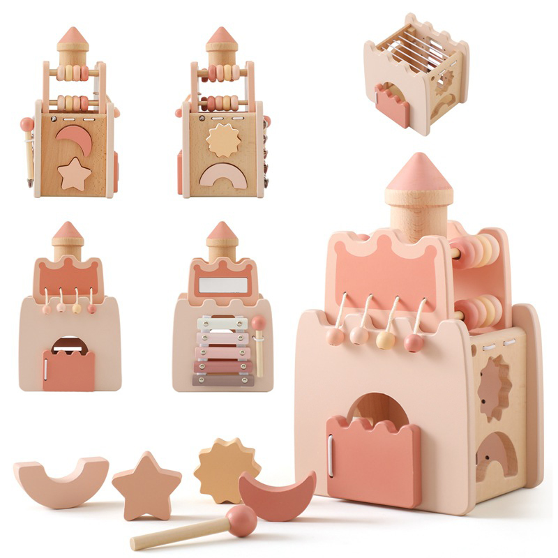 Children's Wooden Castle 5in1 Toys Early Educational Multifunctional Toys Games 2-3 Years