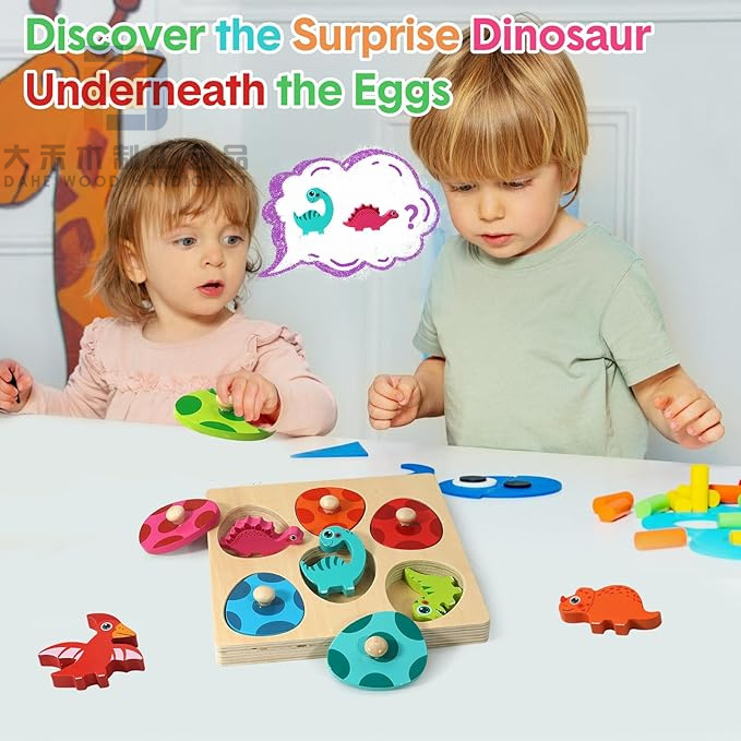 Montessori Educational Wood Puzzle Toy 3D Cartoon Dinosaur Wooden Easter Toys for Toddlers Color Sorting Skills Memory Game