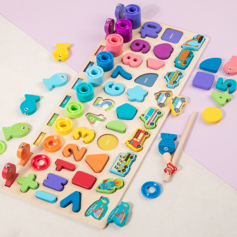 Wooden Comprehensive Learning Kit 5-In-1 Puzzle Set Shape Sorting Numbers Multiple Busy Board For Toddlers