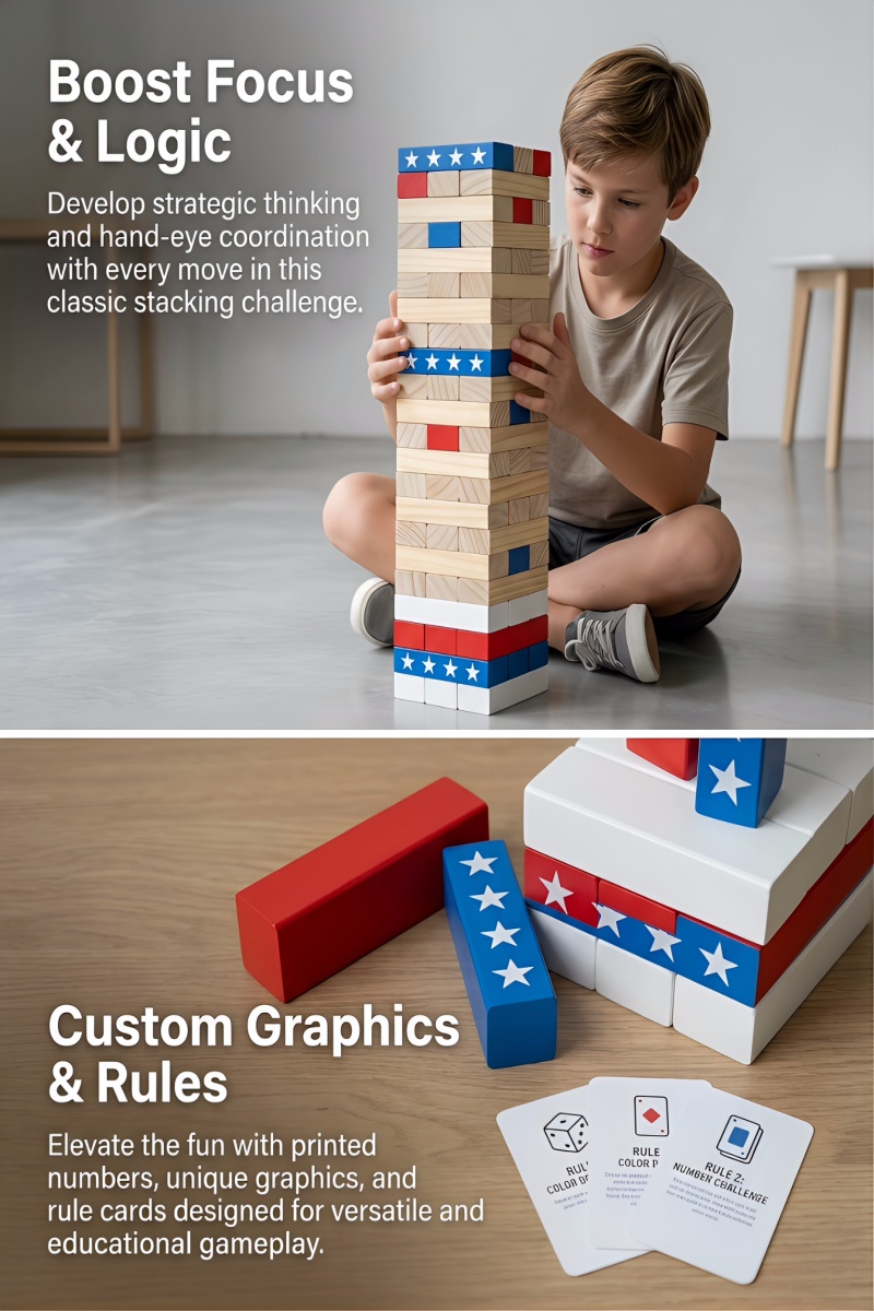 Wooden Tower Stacking Building Blocks Wooden Building Blocks Wooden Tower Building Game Wooden Blocks