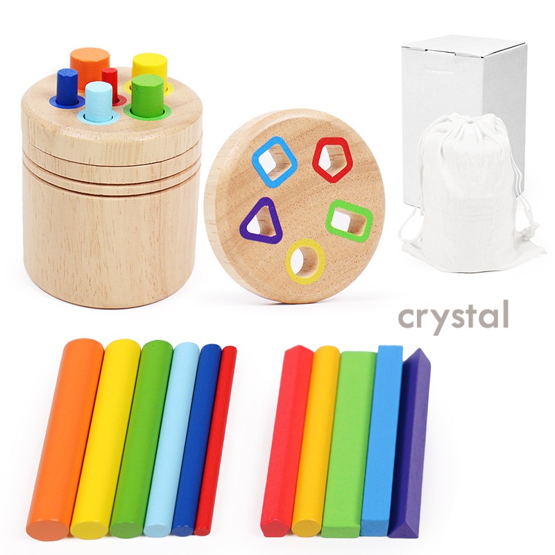 Crystal Wholesale Montessori Geometric Cognition Game Educational Shape Sorting Box Learning Toy Wooden Color Matching Toys
