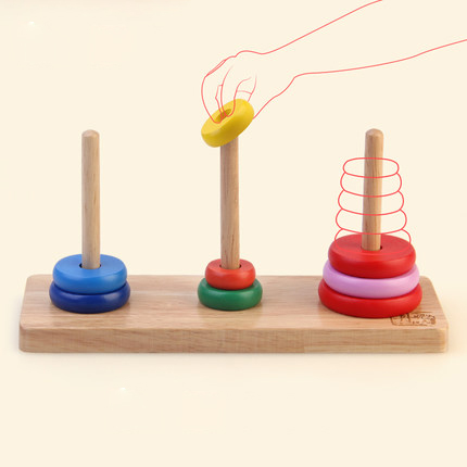 Eco-friendly Wooden Hanoi Tower Kids Indoor Playground Brain Toy