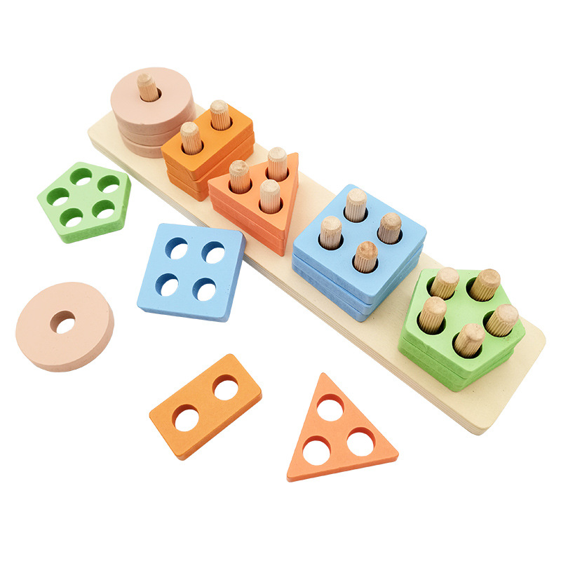 Non-toxic Stacking Blocks Color Recognition Puzzles Eco-friendly Montessori Educational Wood Toy for 1-3 Year
