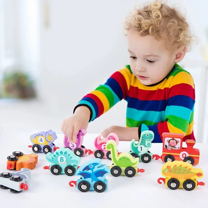 2025 Mini Cute Magnetic Dinosaur Kids Metal Children Electric Track Classic Fenfa Light up Thomas Wooden Toy Train Set