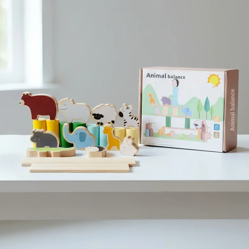Montessori Creative Animal Balance Stacking Toy Children Learning Toy Wooden DIY Building Blocks Early Educational Toys for Kids