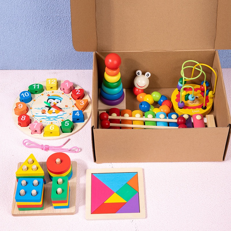 7 Pieces Montessori Collection Box Early Education Wooden Baby Intellectual Development Toys Music Funny Hand Knock Toy