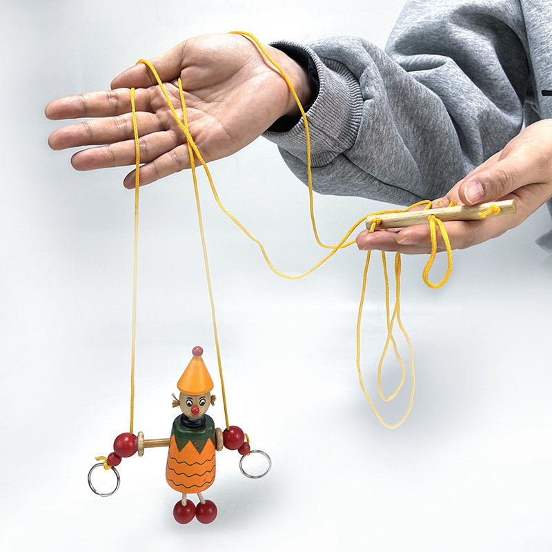 Wholesale Wooden Pull Puppet String Doll Wooden Clown Pull Toy Wooden String Puppet
