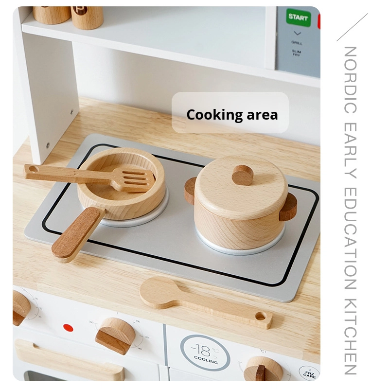 Wooden Kitchen Pretend Cooking Toy for Kids Early Learning Home Role Play Fun Educational Toddler Activity with Stove