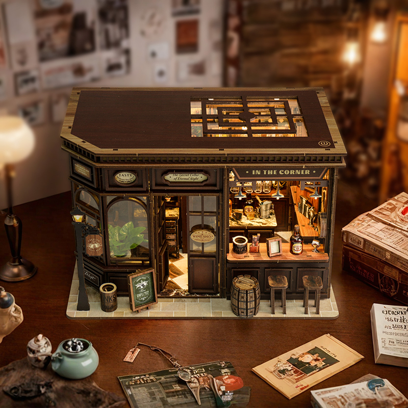 DIY Miniature Dollhouse Kit Small House Design Toy Miniature House Enchanted Library City Walk Book Nook Modern Wood Dollhouse