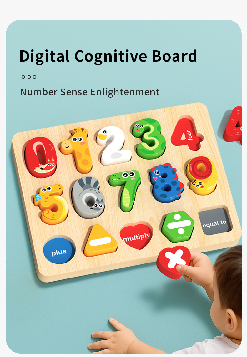Children Wooden Puzzle Board Cartoon Number Alphabet Cognitive Color Shape Learning Puzzle Toy