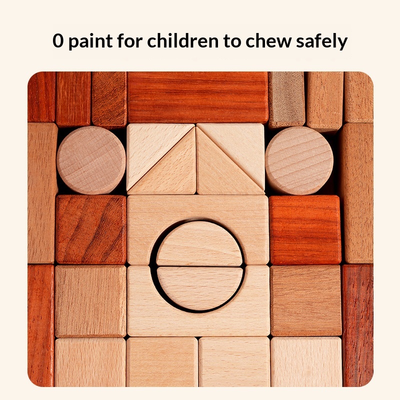 Children's Educational DIY Toys Building Blocks Large Particles 6 No Paint Original Wood Color Chewable Solid Wood Baby 3 Years