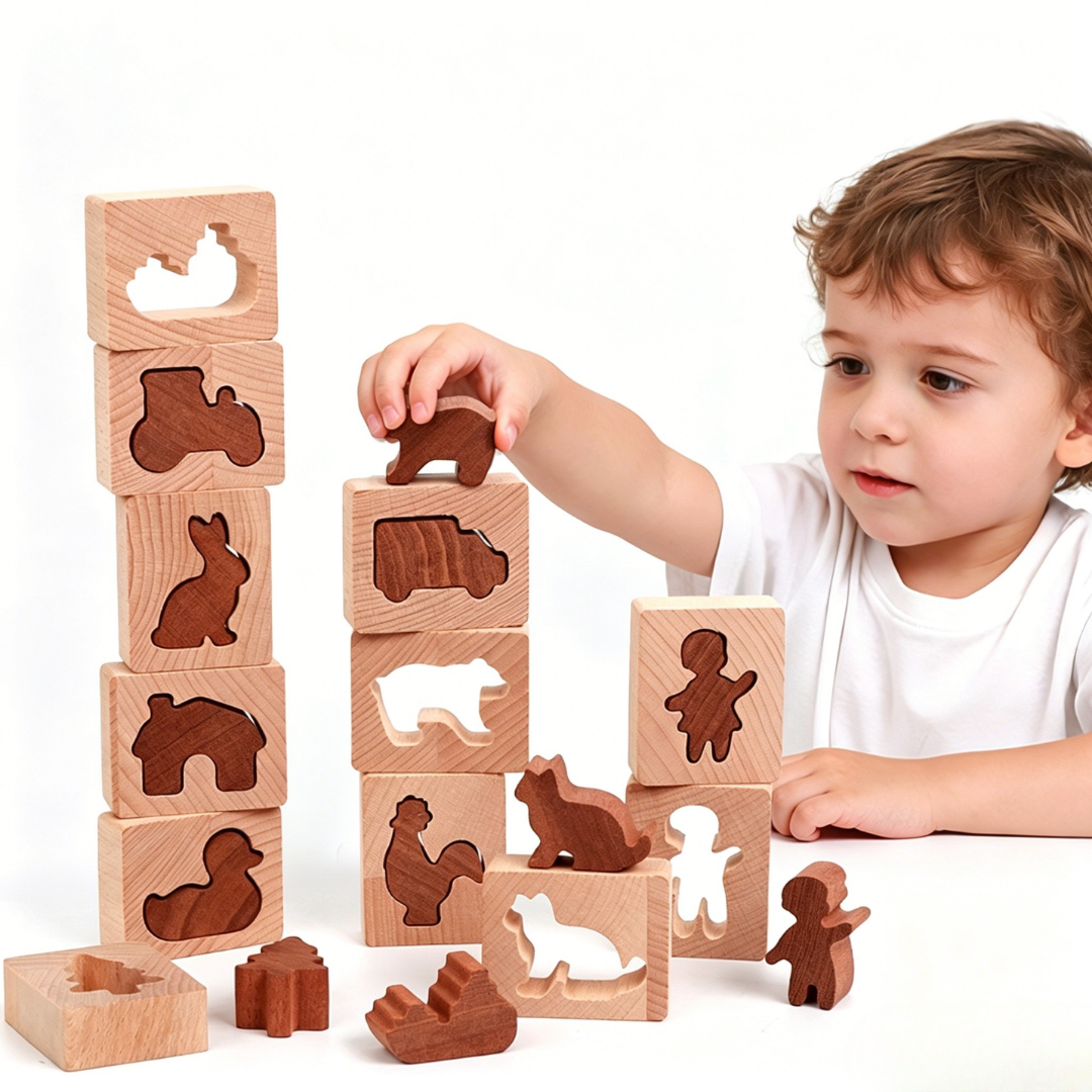 Montessori Educational Wooden Animal Stacking &amp; Sorting Block Set DIY Toy For Kids Aged 1+