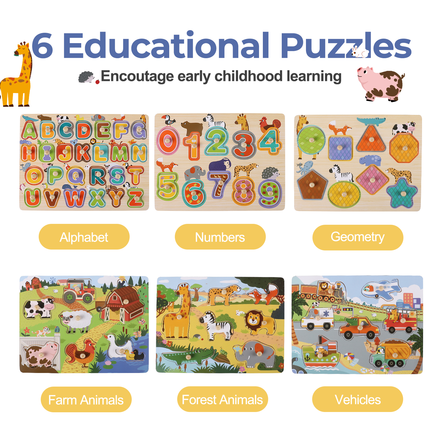 Montessori wooden board puzzle pack for kids