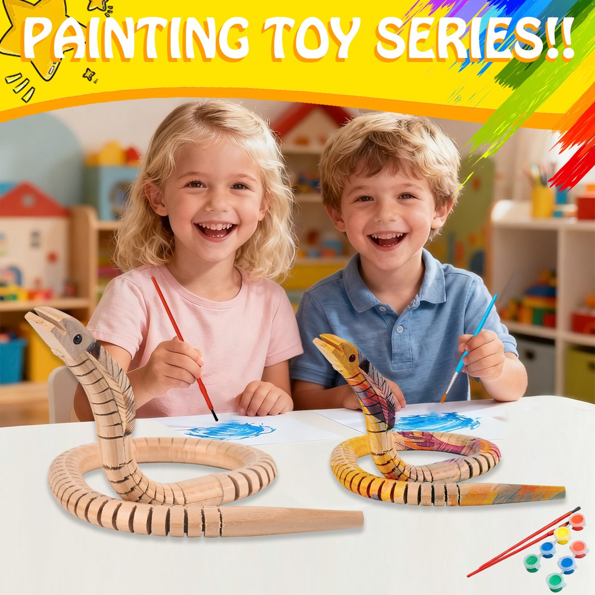 2025 Eco-Friendly Wooden Toy Wiggle Snakes for Kids Creative Pine Wood Self-Adhesive Snake Puzzle Educational Toy