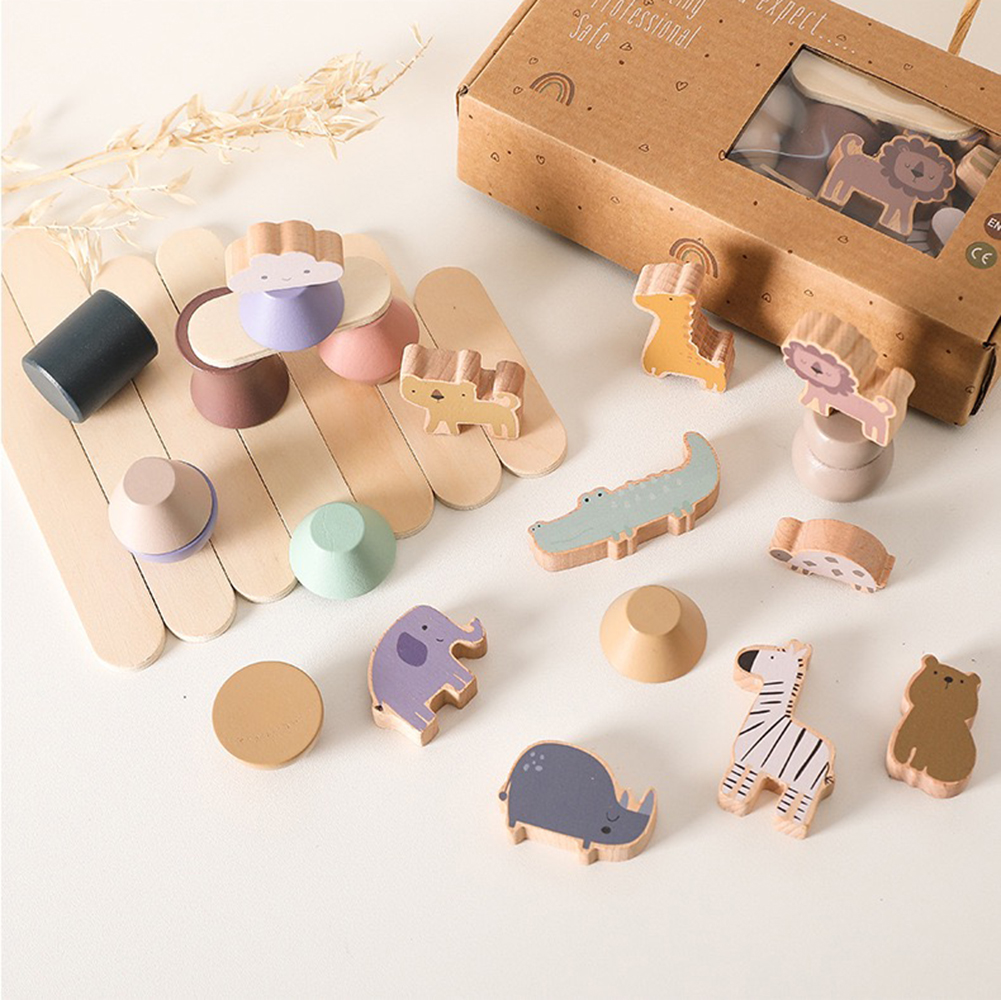 Wood Balance Sense Building Block Animal Color Cognition Classic Jigsaw Toy Concentration Training Montessori Education