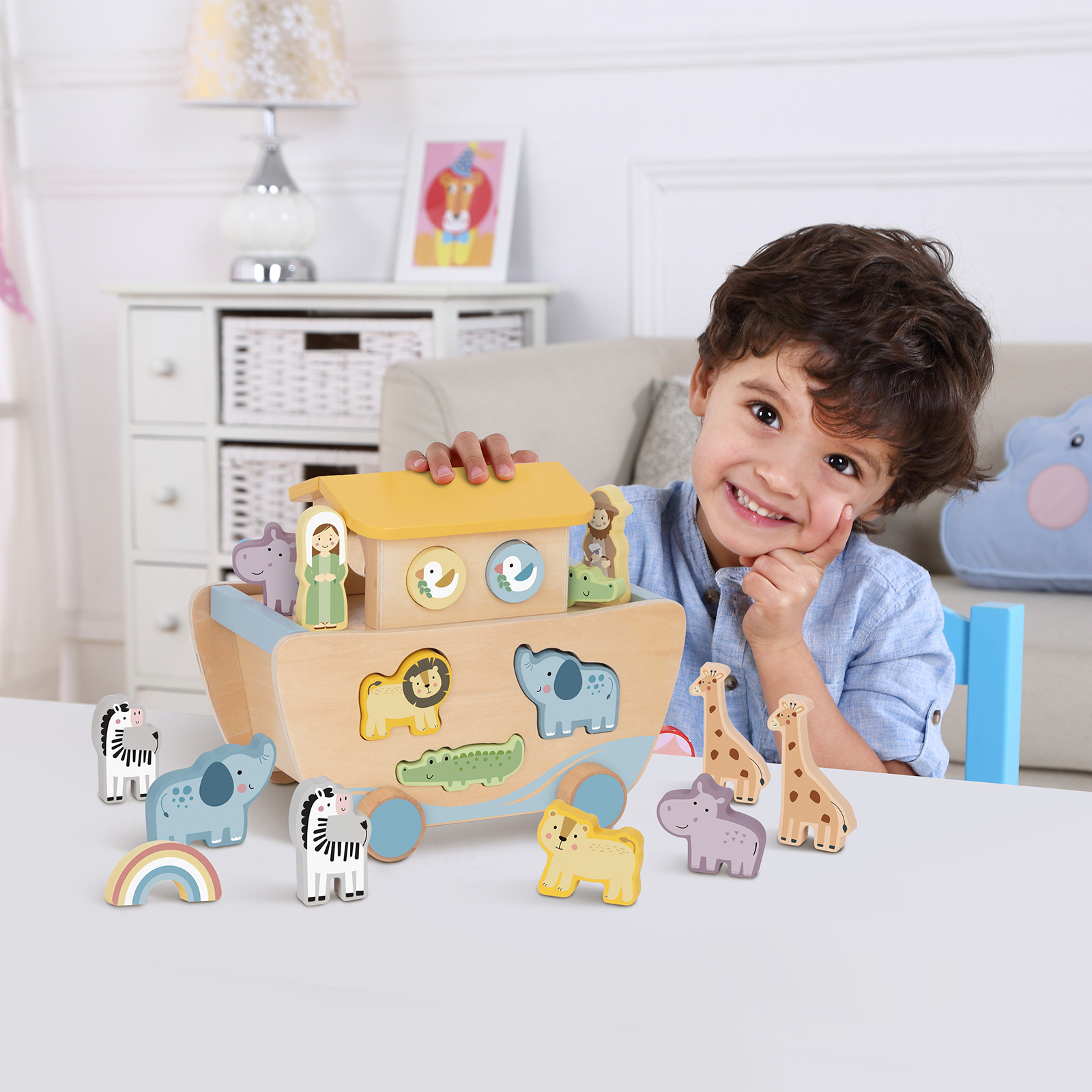 New Design Wooden Toys Noah's Ark Game Animal Block Shape Sorter Ship Play Educational Toy for Kids