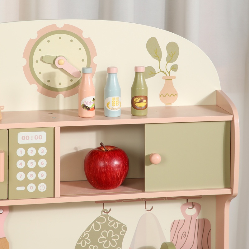 Unisex Customizable Pink &amp; Green Wooden Play Kitchen Set Kids' DIY Educational Toy Mini Cook Kitchen for Preschoolers