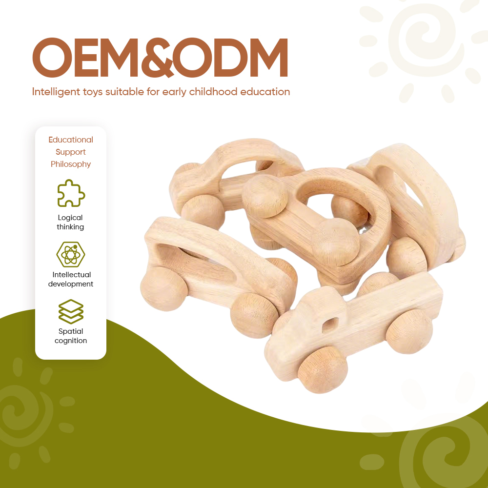 Factory Wholesale Beech Wooden Teething Toys Montessori Baby Grip Training Trolley Natural Mini Wooden Car for Kids