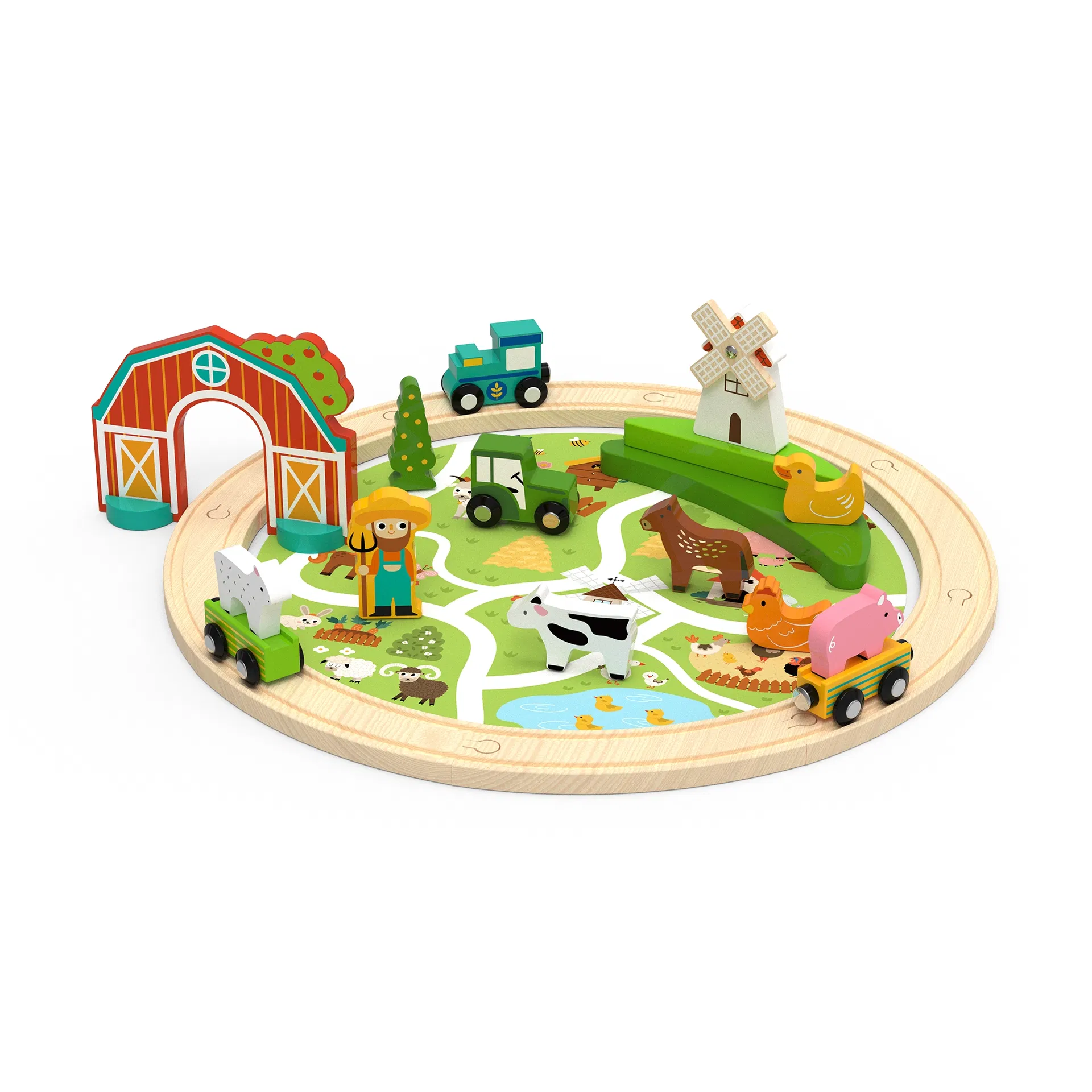 Farm Wooden Railway Starter Set 8 Curved Tracks