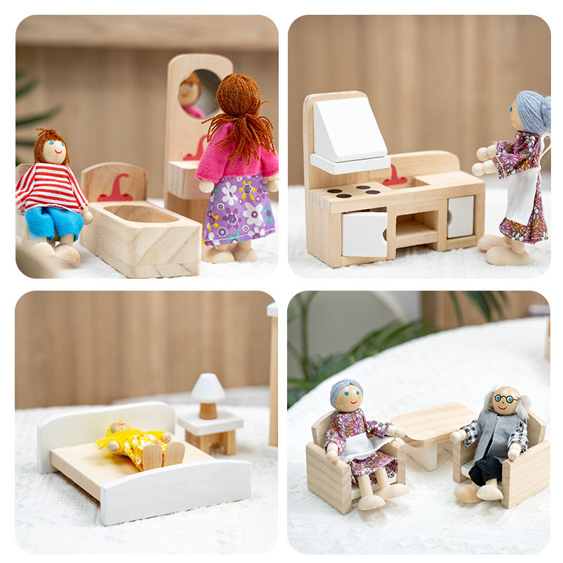 EDULAND OEM ODM CPC CE Montessori Wooden Doll House Furniture Toys Girls Pretend Play Furniture Accessories Set