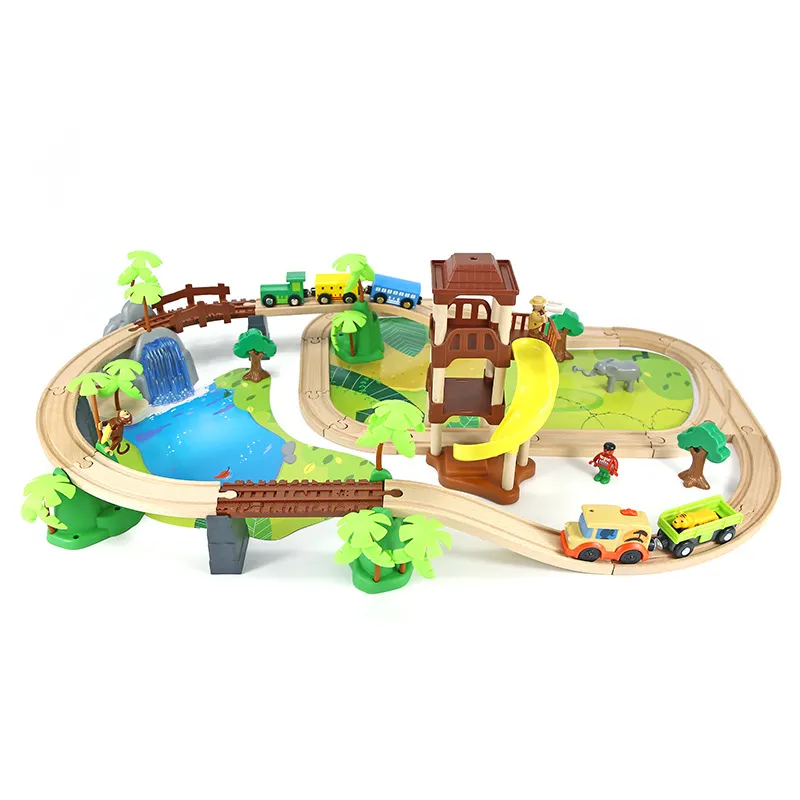 Wooden Education Train Track Sets Jungle Beech Wooden Track Toys Set