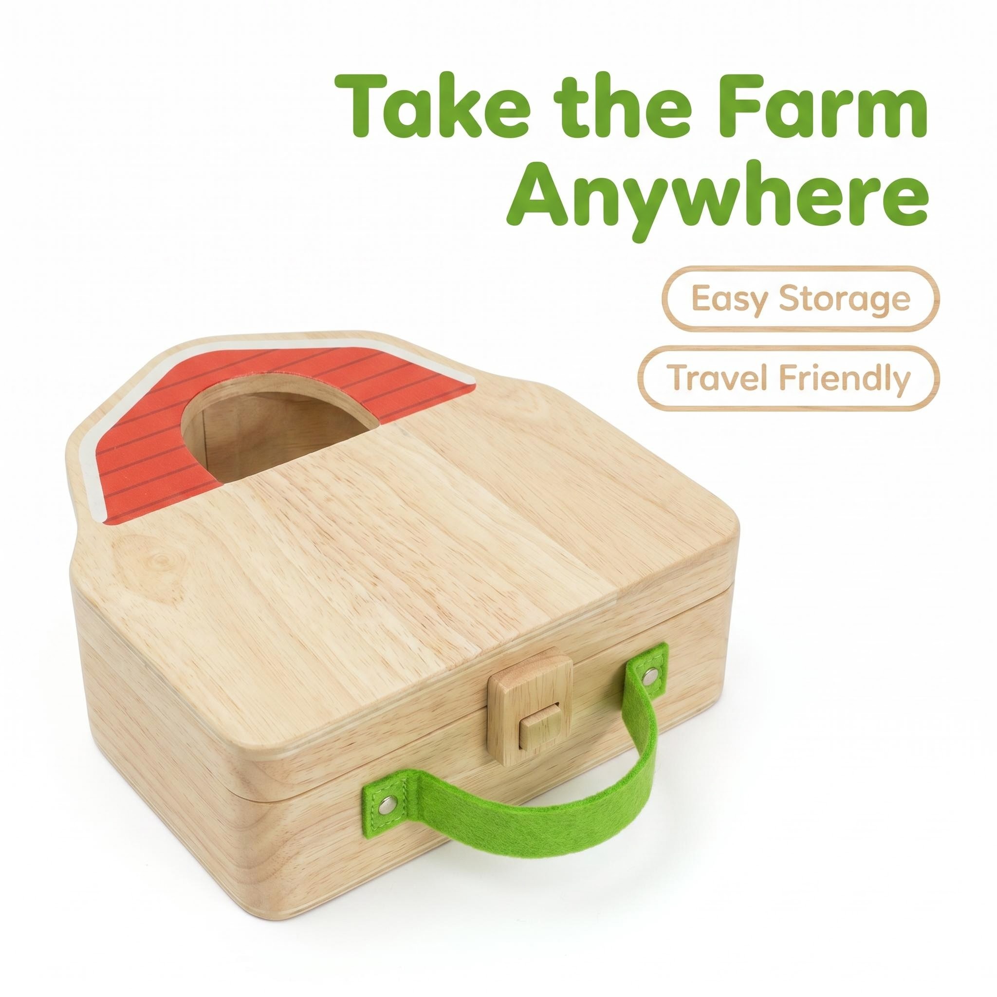 Wooden Carry Along Farm Toy Set for Toddlers Portable Foldable with Barn Farm Animals Figures Pretend Play Playsets