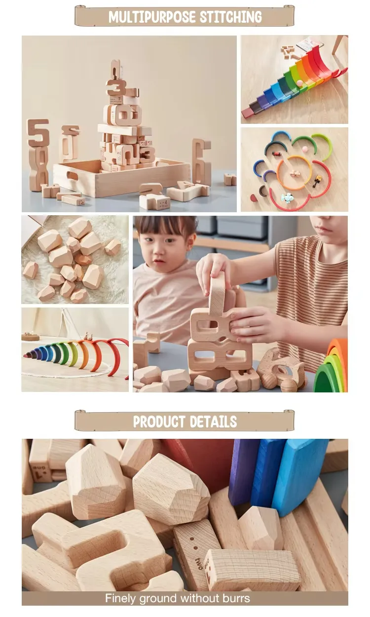Children's DIY Wooden Construction Building Blocks Educational Rainbow Toy for Kids