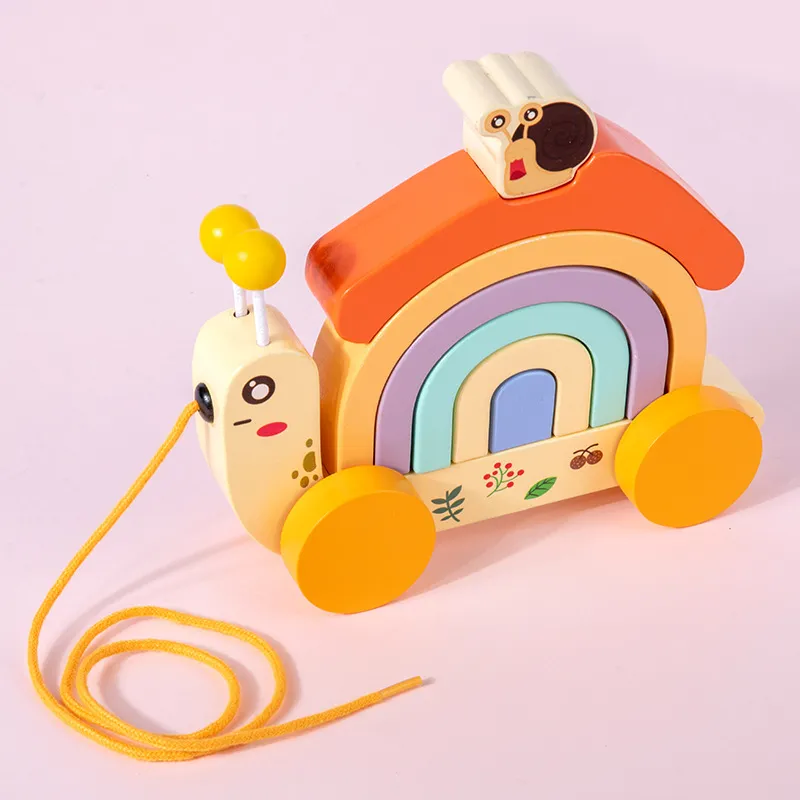 Wooden Snail-Shaped Baby Puzzle for Early Education Rainbow Building Blocks