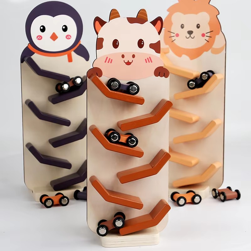 Factory Direct Sale Montessori Cartoon Wooden Racing Toy Montessori Educational Toys for Unisex Kids