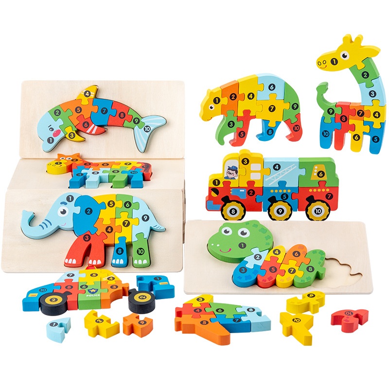 Wooden Educational Building Blocks Animal Shape Cognitive Matching 3D Stereo Puzzle Children's Toys Ages 0-24 Months