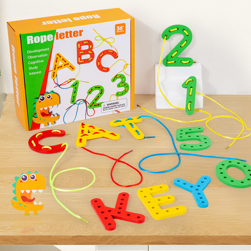 HARDWORK Wood Children's Educational Toys Large Bead Threading Blocks Boys Girls Numbers Letters Creative Early Education Bead
