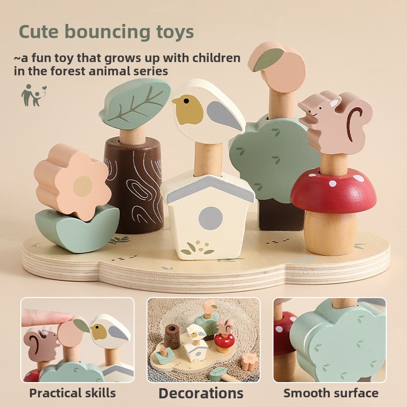 Unisex Wooden Forest Animal Interactive Toy for Baby's Early Education Hand-Eye Coordination &amp; Matching Game for Children