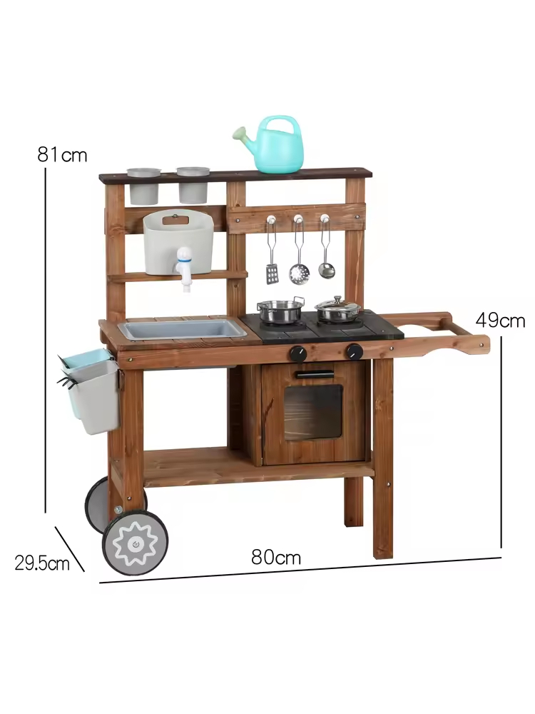 Childlike Fun Wooden Kitchen &amp; Food Pretend Play Set for Indoor &amp; Outdoor Activities for Kids Boys &amp; Girls