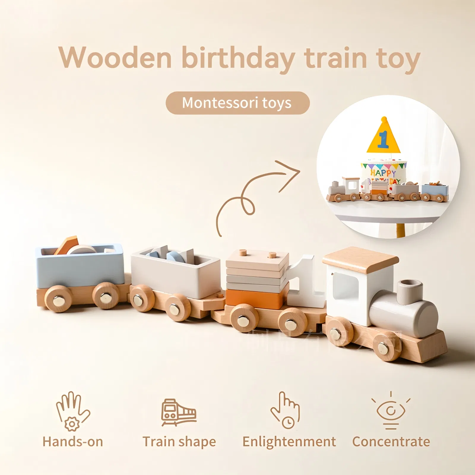 Wholesale Christmas Wooden Cars Wooden Railway Mini Train Set Toy for Kids