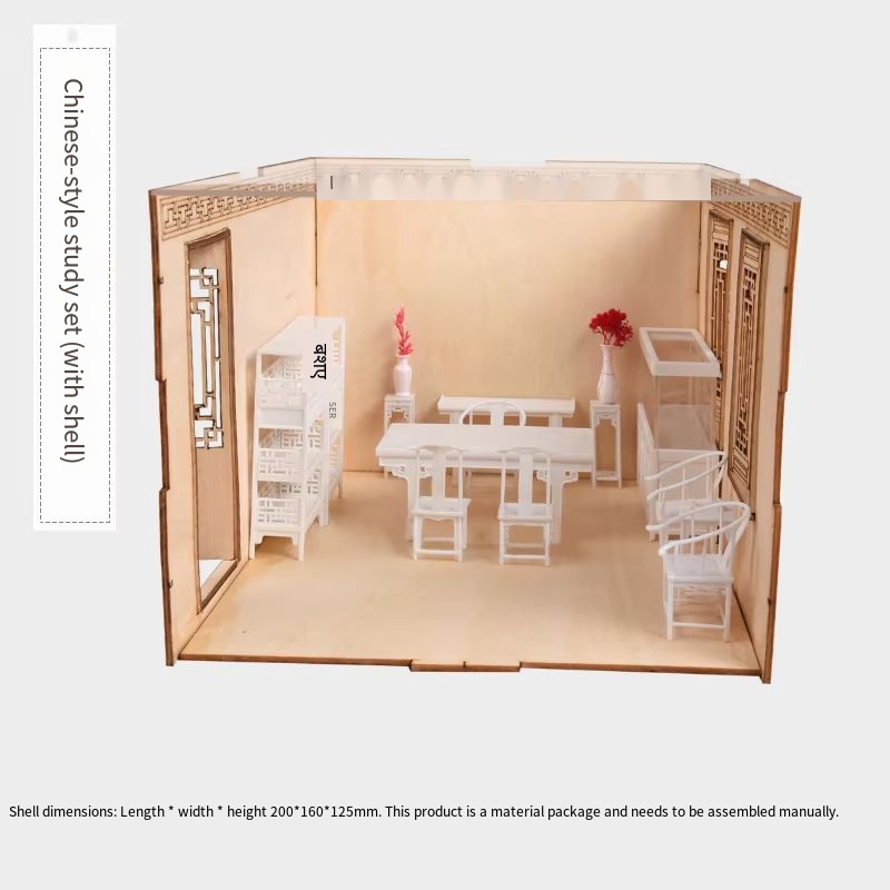 1:25 Chinese Style Eco-friendly Wooden DIY Toy House Full Set Handcrafted Miniature Furniture Fashion Doll House Toys for Unisex