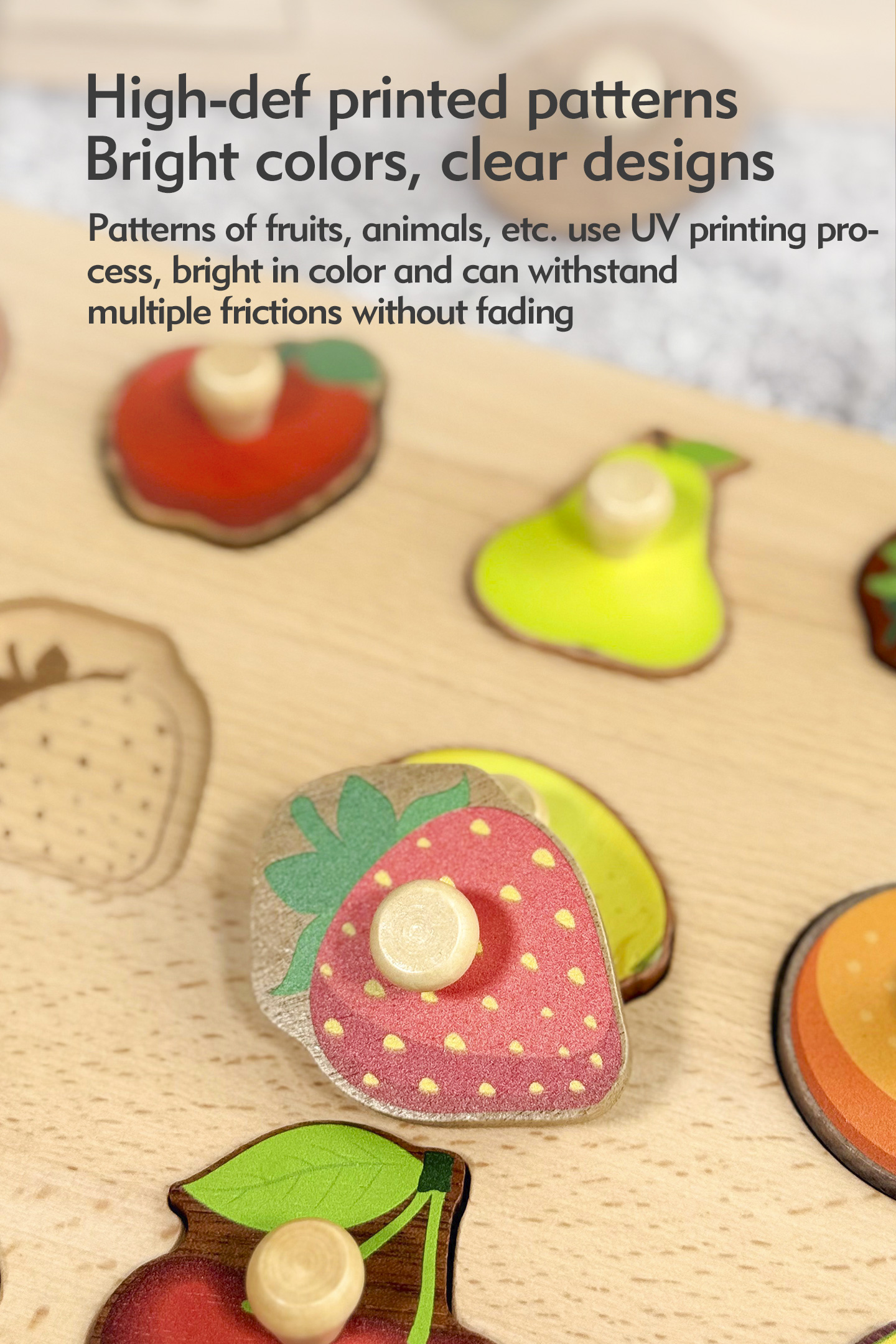 Wooden Montessori Educational Toys for Toddlers 1-3 Years Sensory Solid Wood Animal Veggie Fruit Peg Puzzle Board