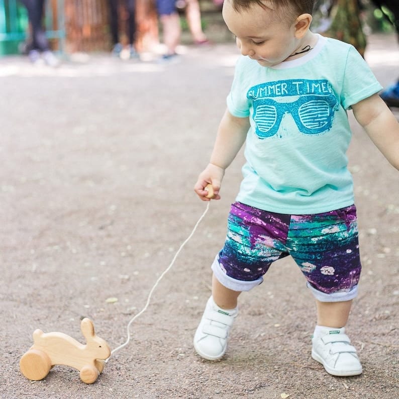 Natural Wooden Push Bunny Craft Living Room Decoration For Babies Wooden Pull Along Hare Craft Toy Easter Gift For Babies