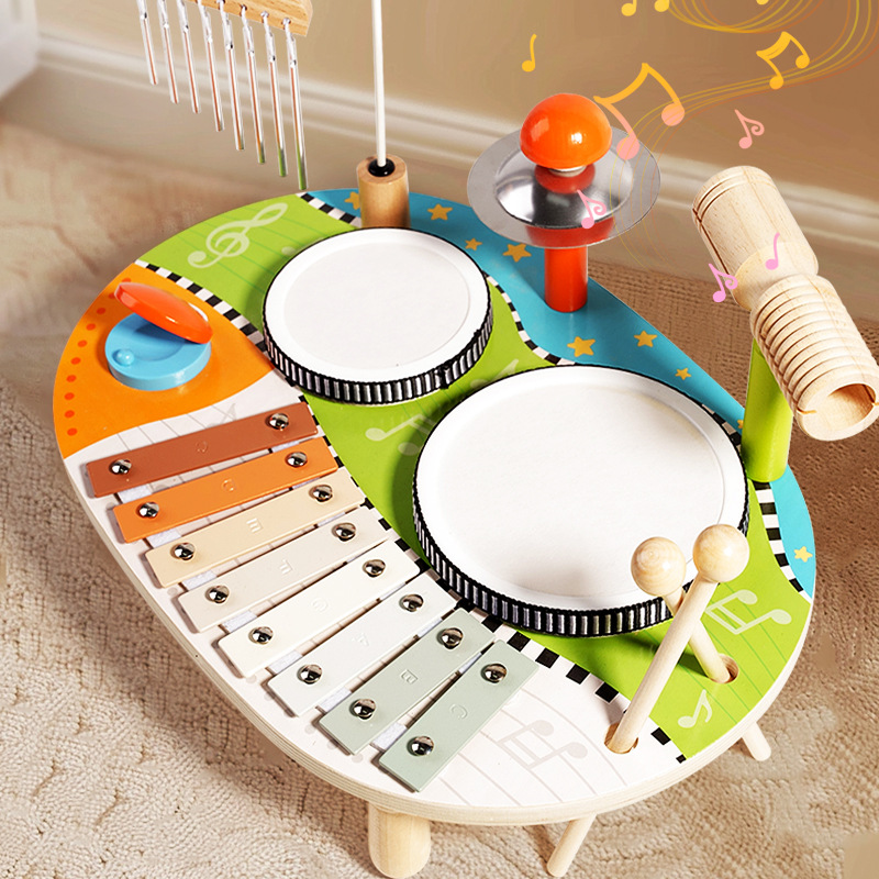 CE/CPC Children's Multifunctional Music Desk Knocking Piano Knocking Gongs Wind Chimes Drums Wooden Musical Instruments Toys