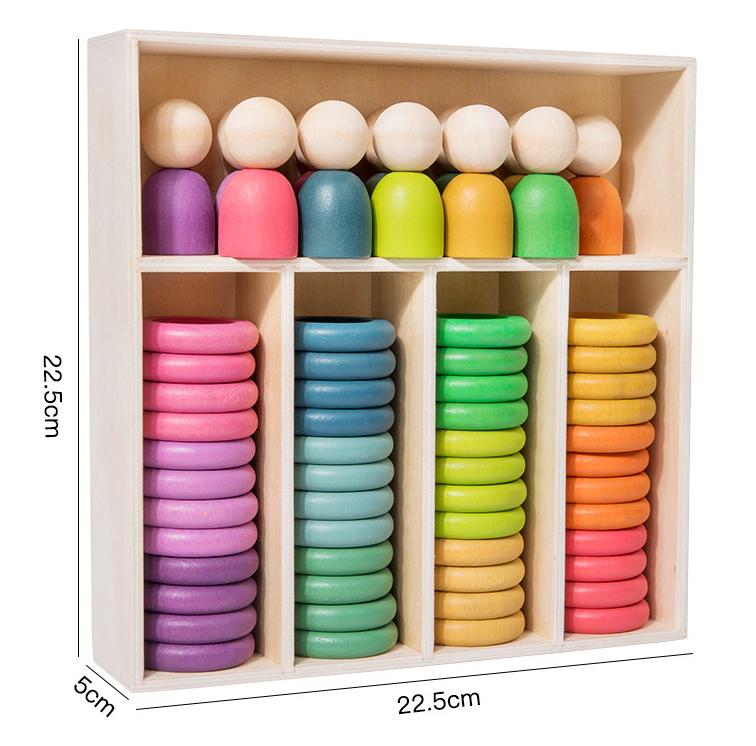 Rainbow Building Wooden Toys Doll Set Detail
