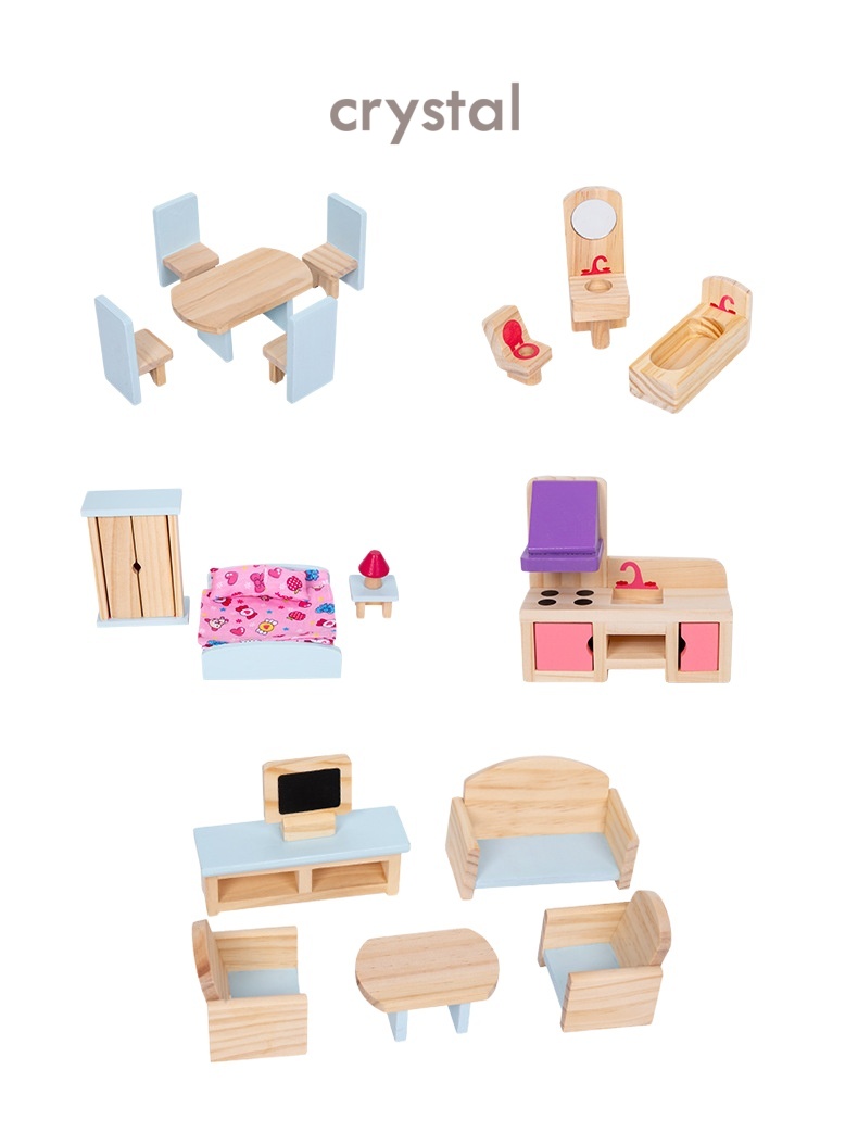 Crystal Unisex Wooden Kitchen Toys Set Play House DIY Cottage Princess Villa Disassembly Doll House Toy for 3-6yrs