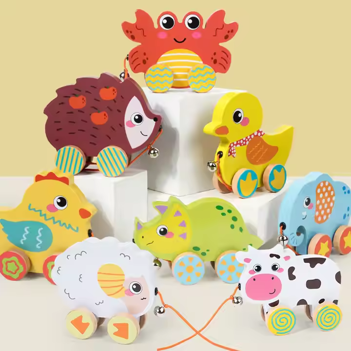 Educational Walk-A-Long Animal Wooden Shape Sorter Pull Toy Unisex Baby Animal Traction Cartoon Animal Learning Toy