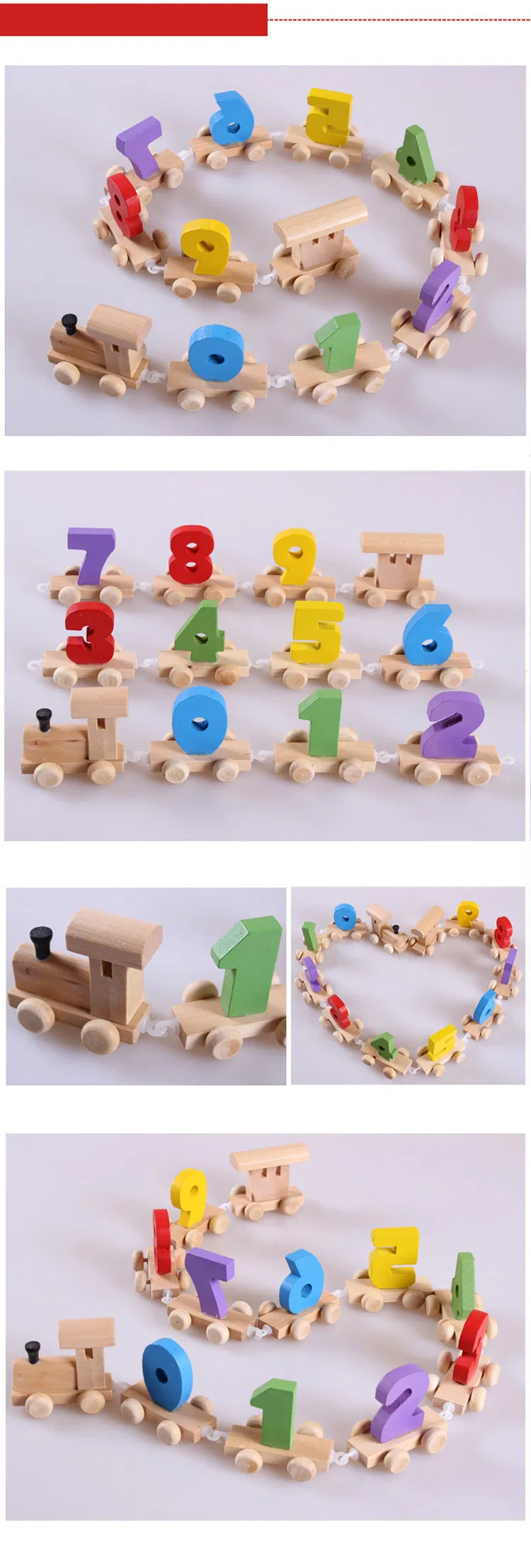 Wooden Small Train Toy Car Three Section Shape Drag Car Toy Children′ S Educational Toys Fun Early Education Building Blocks