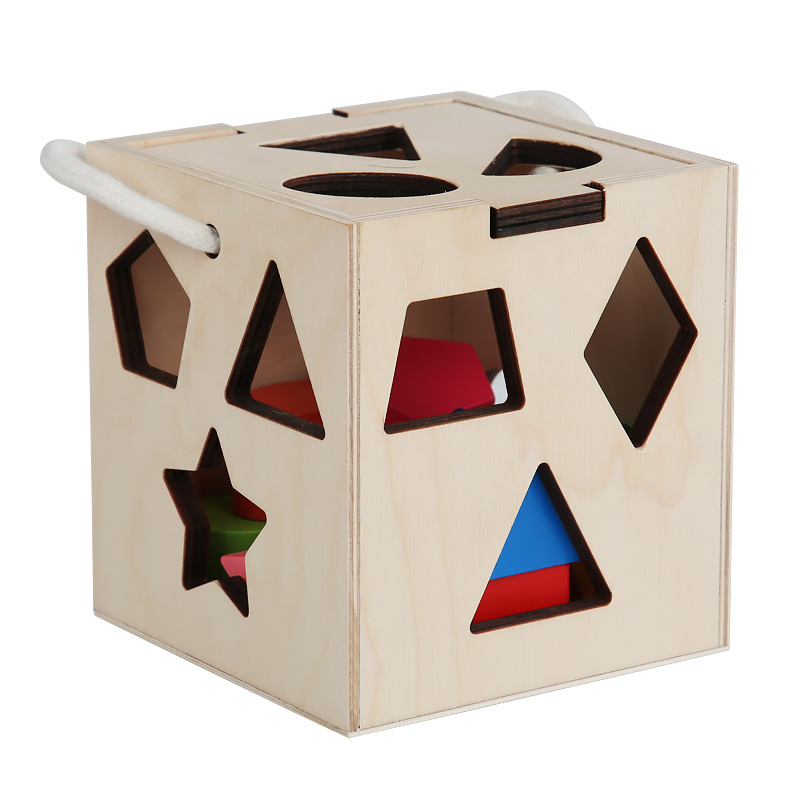 Custom Wholesale Educational Cartoon Box Detachable Blocks Matching Wooden Baby Shape Sorter Toy