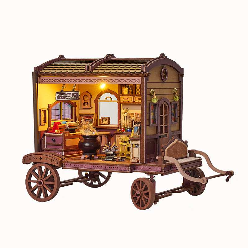IIECREATE New Arrival Miniature House Kit Wooden Dollhouse K-1084 Entropy's Flow DIY Carriage for Adult