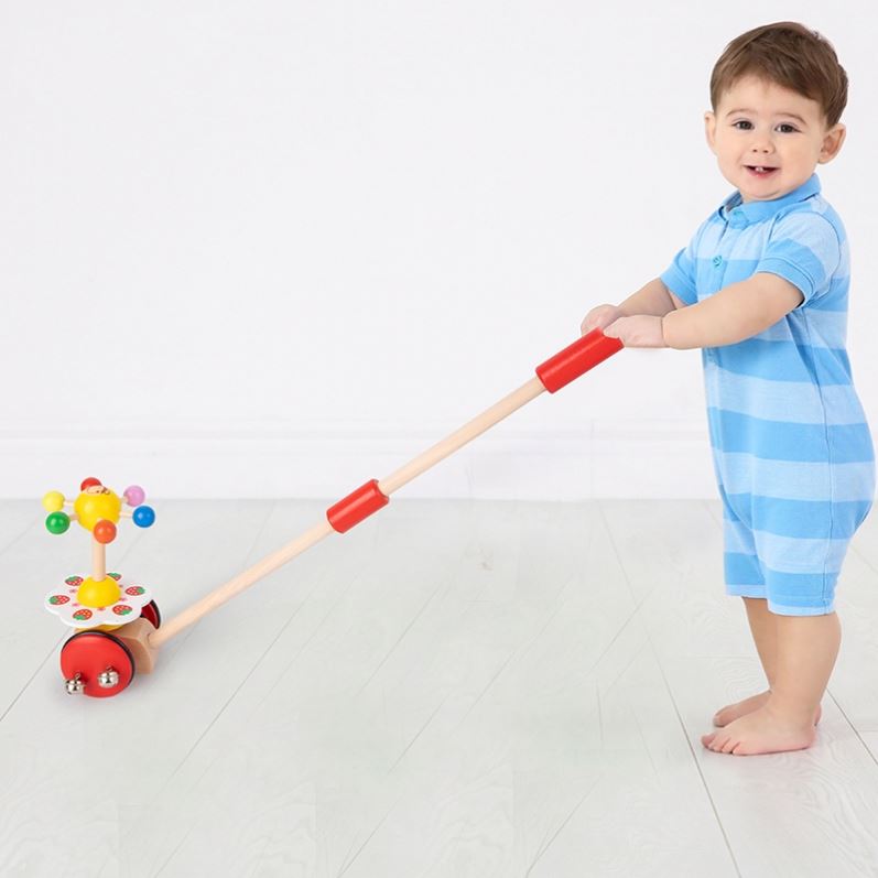 Baby Wooden Animal Shape Safe &amp; Healthy Learning Walking Playful Detachable Stick Musical Dancing Butterflies Push and Pull Toy
