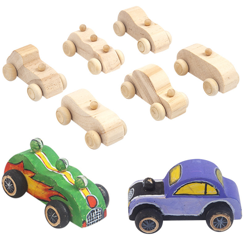 Funny Baby Toys Custom 6pcs Unfinished Kids Education DIY Drawing Painting Wooden Car Kit Toys