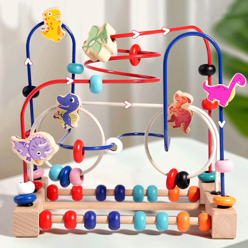 Fruit Beading Game Educational Building Blocks Toys Baby Wooden Fruit Animals Beading Maze Game For Children Educational Sensory