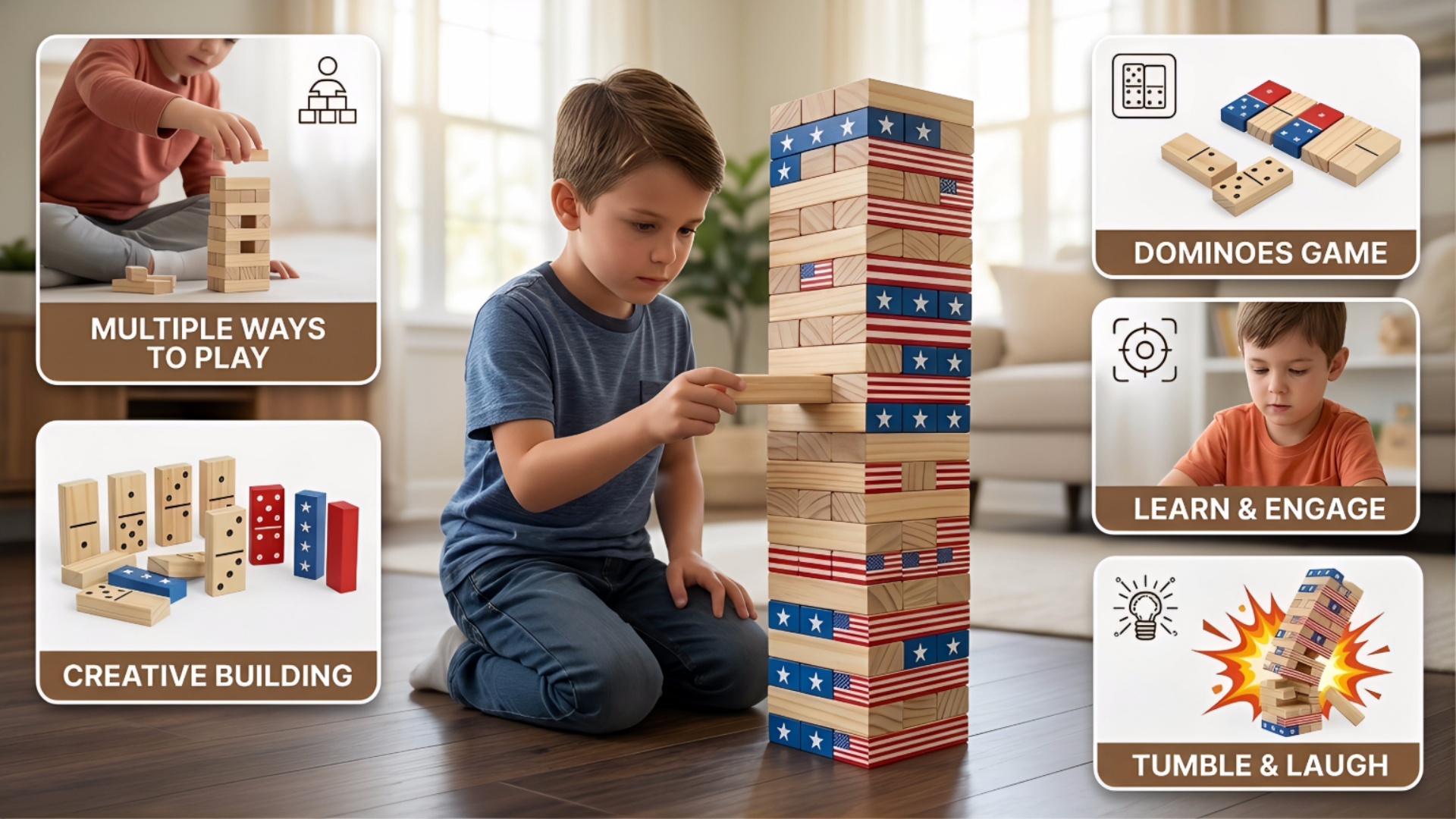 Wooden Tower Stacking Building Blocks Wooden Building Blocks Wooden Tower Building Game Wooden Blocks